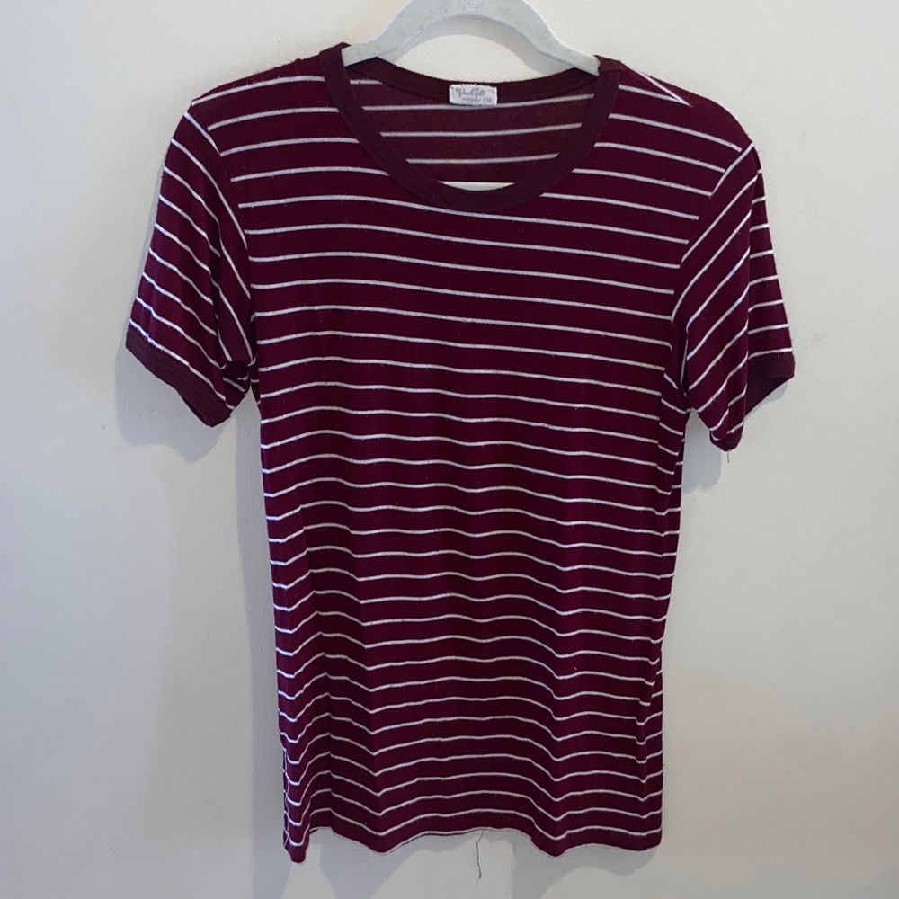 Brandy Melville Burgundy and White T-shirt